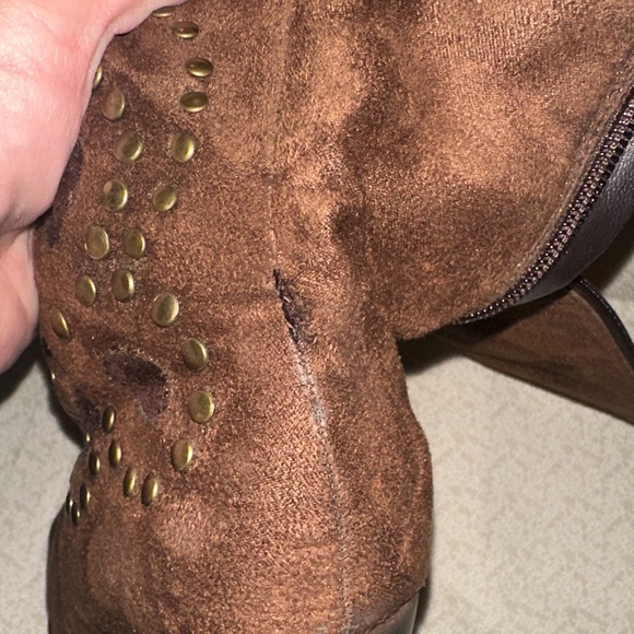 Brown Faux Suede Knee-High Boots - Picture 9 of 9